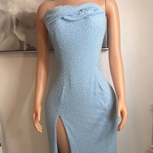 Oh Polly Strapless Pale Blue Beaded Gown